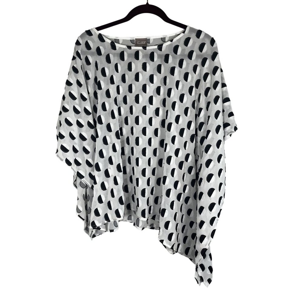 Chicos Polka Dot Sheer Poncho S White Classic Preppy Resort Chic Euro